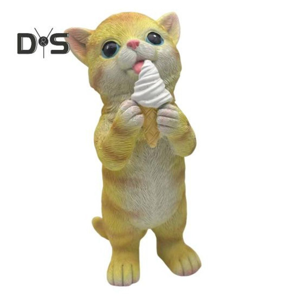 (yellow) Simulation Standing Cat Resin Figurine Holding Ice Cream Kitten Statue Sculpture Home Office Bookshelf Desktop Decoration Ornament