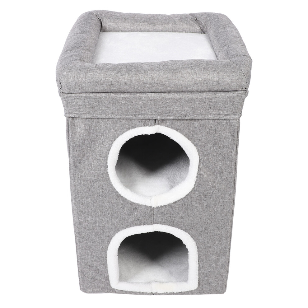 Indoor Cat House Winter Warm Cat House 3 Tier Pet Cave Foldable Cat Bed for Indoor Home Gray