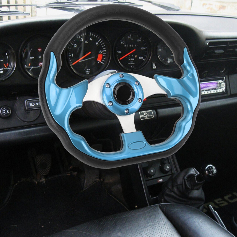 Car Steering Wheel 13In Pu Stylish Look Impact Proof Enhanced Grip Easy Installation Racing Steering Wheel For Vehicle Blue 8411296840355