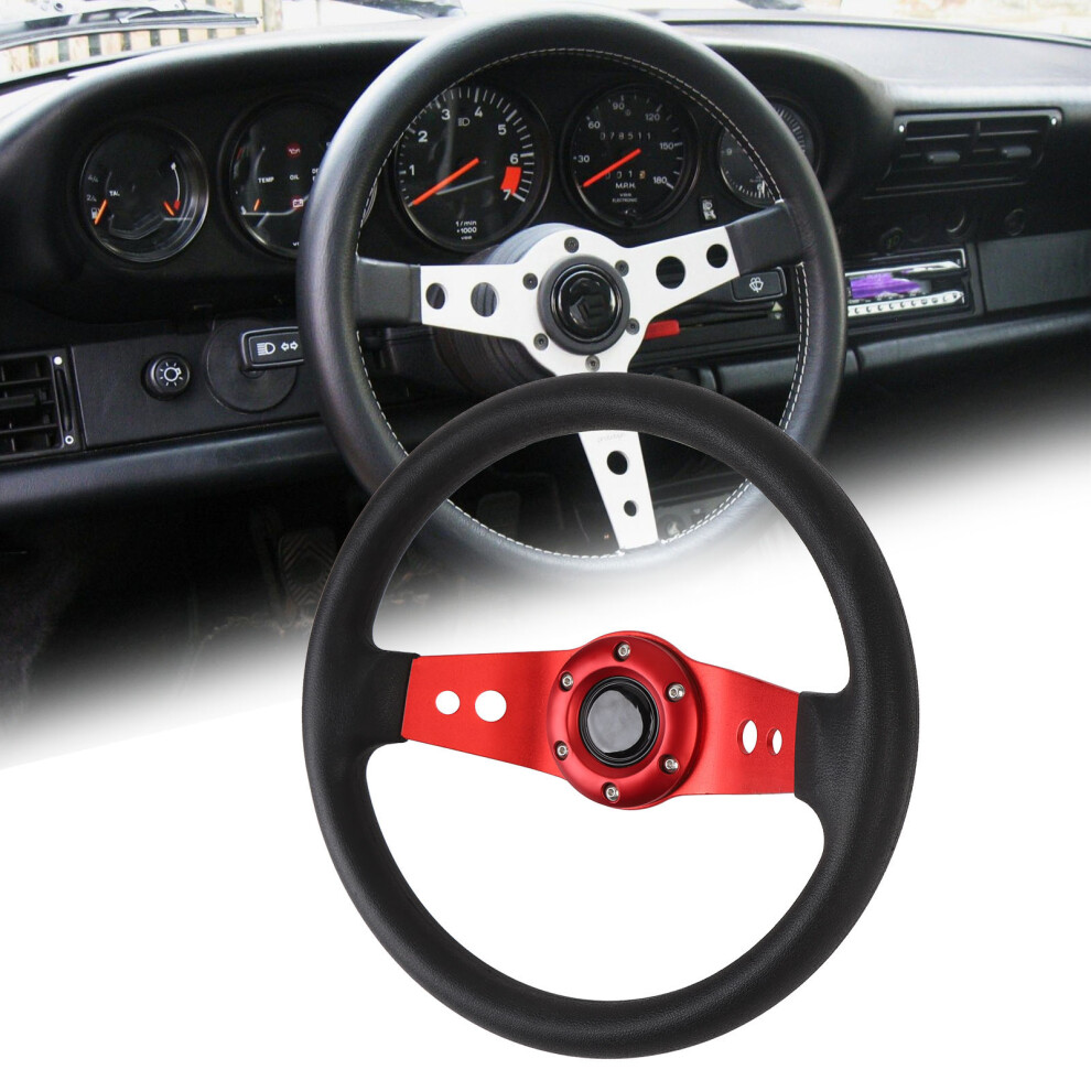 13In Car Steering Wheel Pu Stylish Look Impact Resistant Enhanced Grip Easy Installation Racing Steering Wheel For Vehicle Red 4981296846854