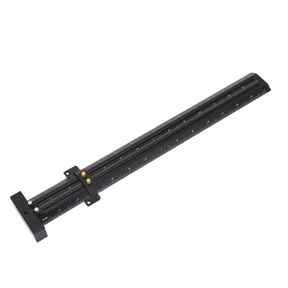 Woodworking Compass Tool 14Inch Metal Aluminium Alloy Double Line Marking Ruler Adjustable T Type Measuring Scribing Ruler Black 4091296864984