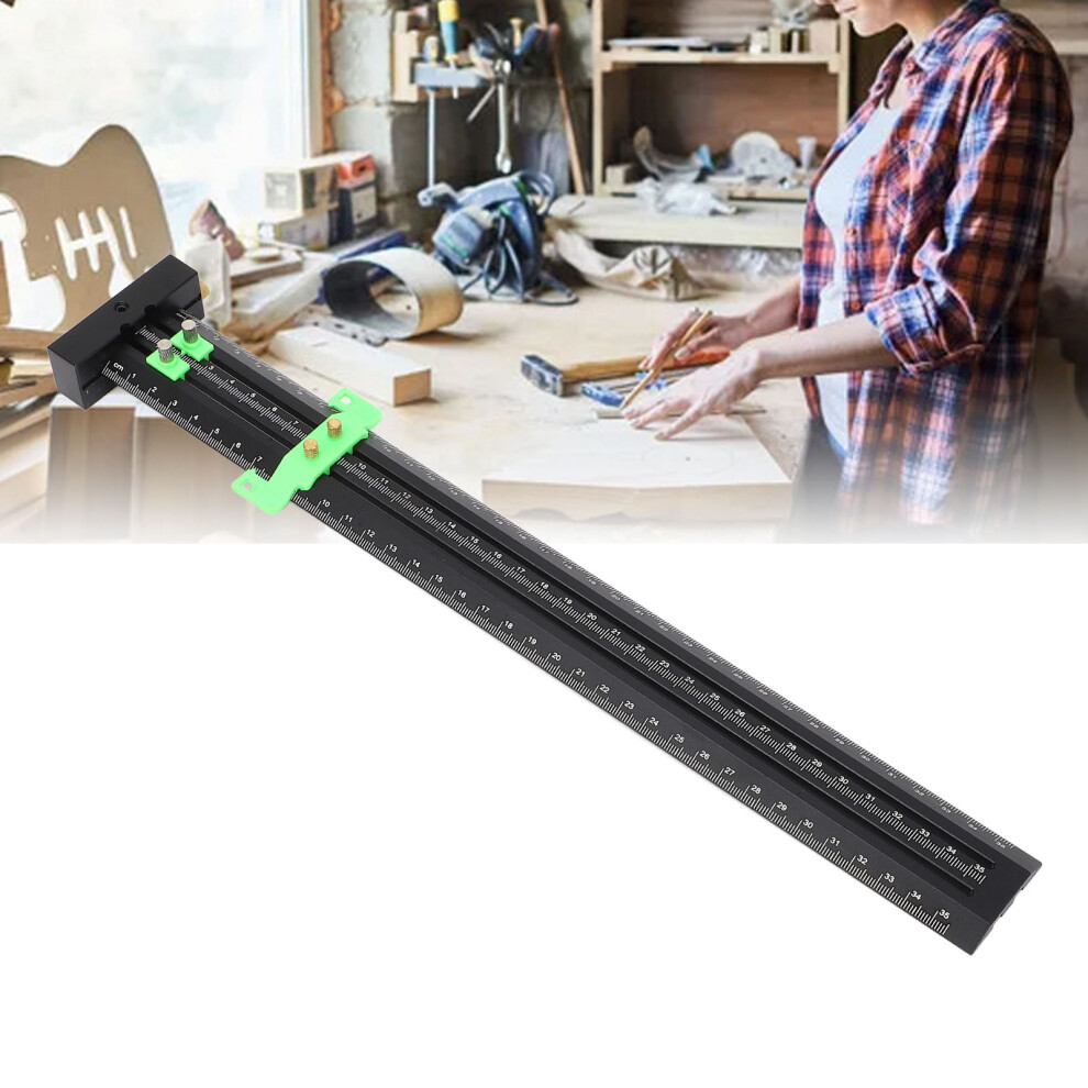 T Square Ruler Metal Aluminum Alloy Double Needle Woodworking Line Drawing Parallel Vertical Scribing 35Cm Green 8791296870300