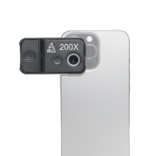 200X Mobile Phone Microscope Lens with LED/UV Lights, Black, Compact 65x35x20mm