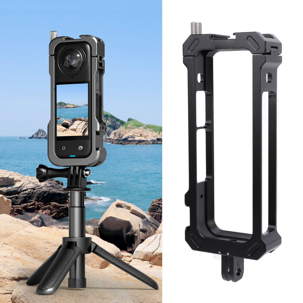 Action Camera Frame With 1/4 Inch Screw Port Cold Shoe Port Aluminum Alloy Action Camera Cage For X4 Panoramic Camera 4671296884344