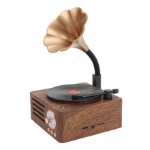 Wood Grain Retro Record Player Bluetooth Speaker, 5W, 1500mAh