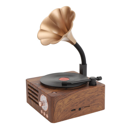 Wood Grain Retro Record Player Bluetooth Speaker, 5W, 1500mAh