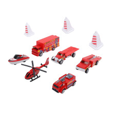 6pcs Fire Car Toy Set Alloy Firetruck Airplane Boat Decor Playset for Kids Red
