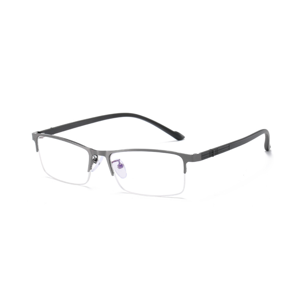 Blue (-2.0, Gun) Metal Square Half Rimless Frame Nearsighted Minus Distance Myopia Glasses~-6.00