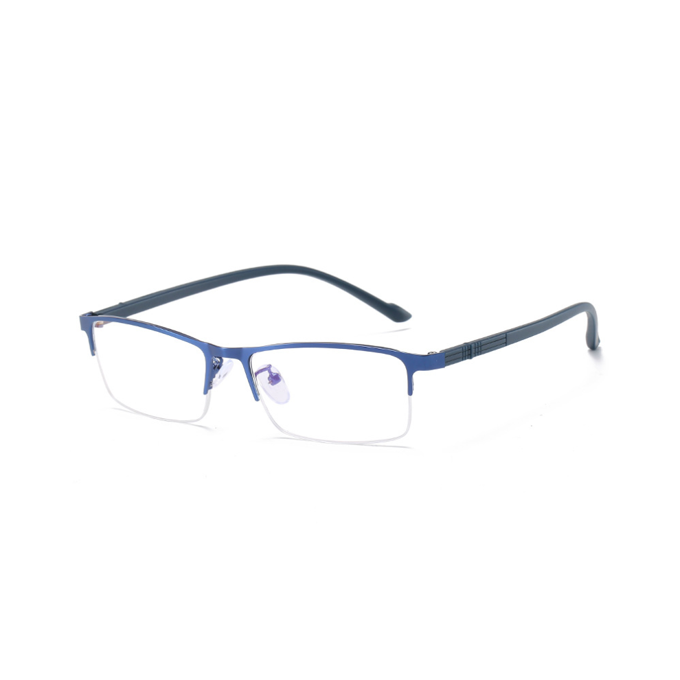 Blue (-3.5, ) Metal Square Half Rimless Frame Nearsighted Minus Distance Myopia Glasses~-6.00