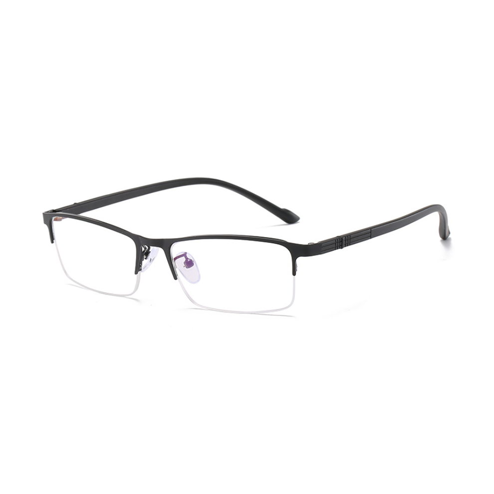 Black (-4.0, ) Metal Square Half Rimless Frame Nearsighted Minus Distance Myopia Glasses~-6.00
