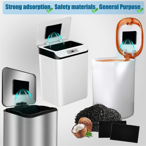 12Pack Trash Can Absorbing Filters, Activated Charcoal Purifying Deodorizer for Cans, Compost Buckets-Rectangle 2