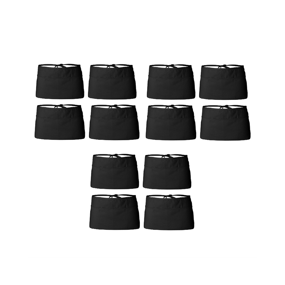 12 Pack - Black Server Waist Aprons, Waitress Half Apron Belt Pocket 4852431786642