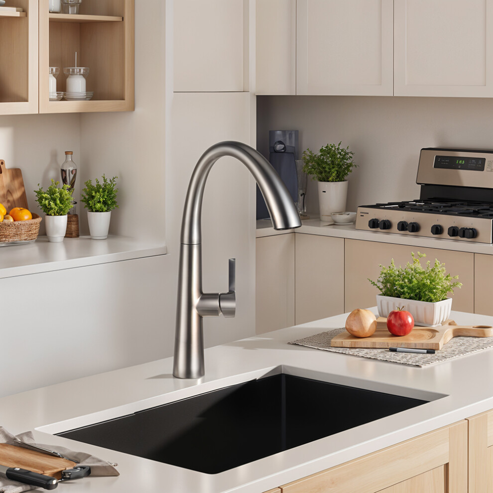 G1/2 Pull-out Sprayer Retractable Kitchen Faucet with 2 Modes, Silver