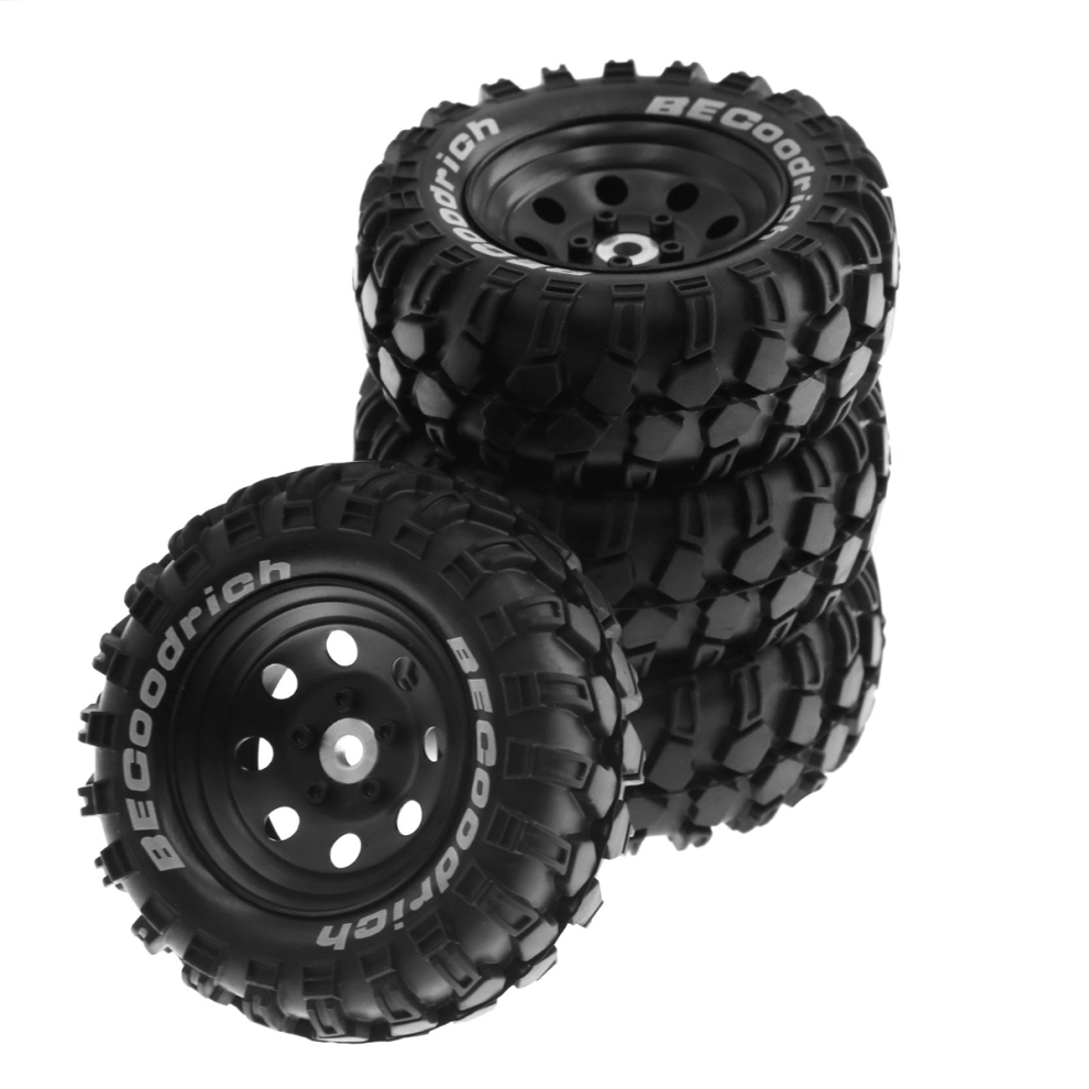 4Pcs 1.9 Inch Metal Wheel Rim Rubber Tire For 1/10 Rc Crawler Trx4 Scx10 D90 4103 90046 Fr4 Fms Nt4- Black 4852431796535