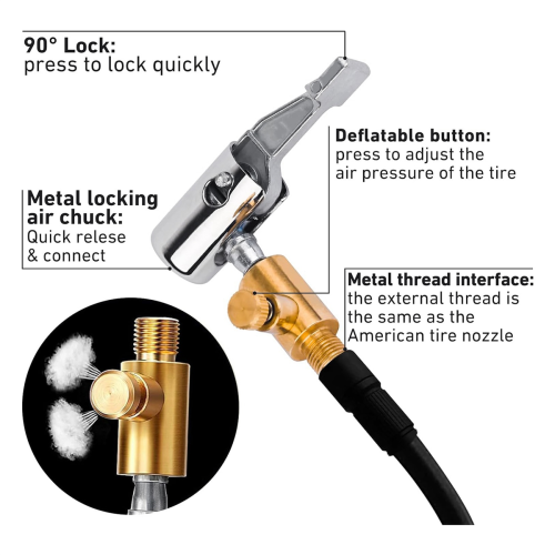 2-teiliger Lock-on-Reifenfüller mit Luftfutter, Metallverriegelung mit Ablassventil, 8 mm Standardventilgewinde 2