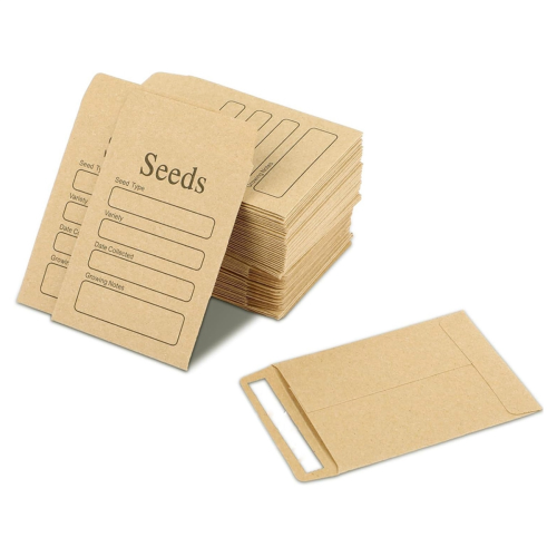 100 unidades de envelopes de sementes de 3,54 x 2,36 polegadas, pacotes de papel kraft marrom, resseláveis e autovedantes 1