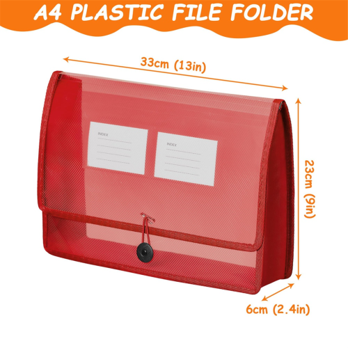 5Pack A4 Plastic File Wallet Envelope Expanding Folder& Label Pocket Clear Colored Waterproof for Office Home 1