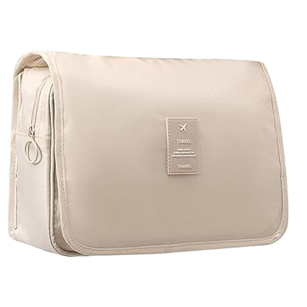 Torribaly White Hanging Toiletry Bag, Waterproof Large Capacity Travel Size Toiletries, Makeup Organizer Bag Creamy