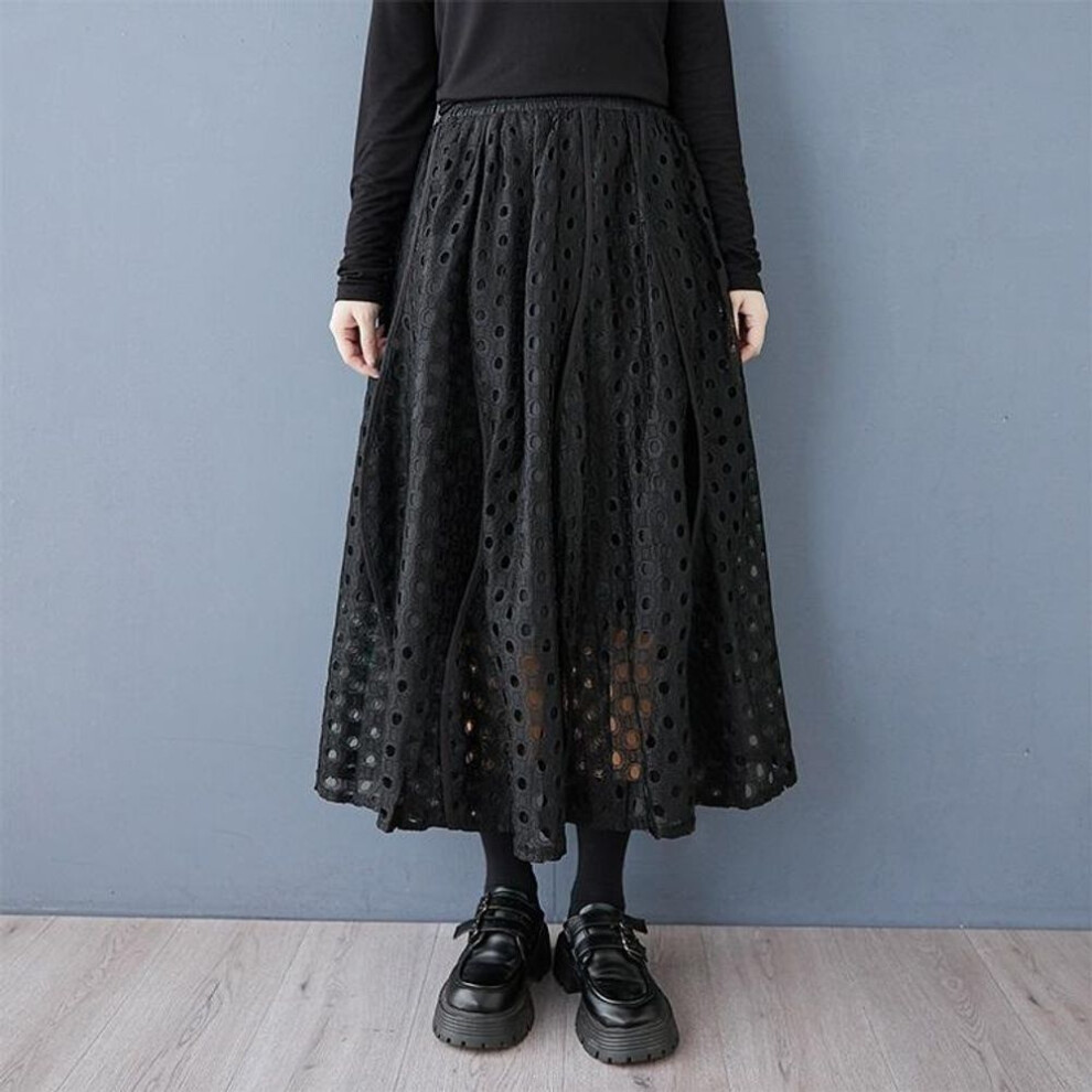 Black plus size lace High waist vintage spring Summer casual loose long for woman skirts womens skirt