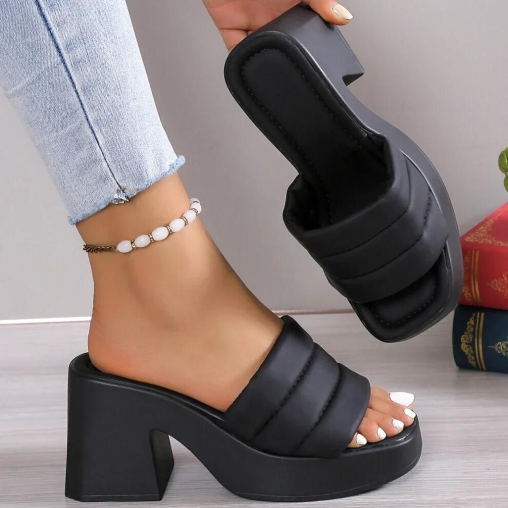 (black, 40) Elegant Women Platform Slippers Women Summer High Heels Leather Female Outdoors Non-slip Casual Beach Heels Sandals Ladies Shoes
