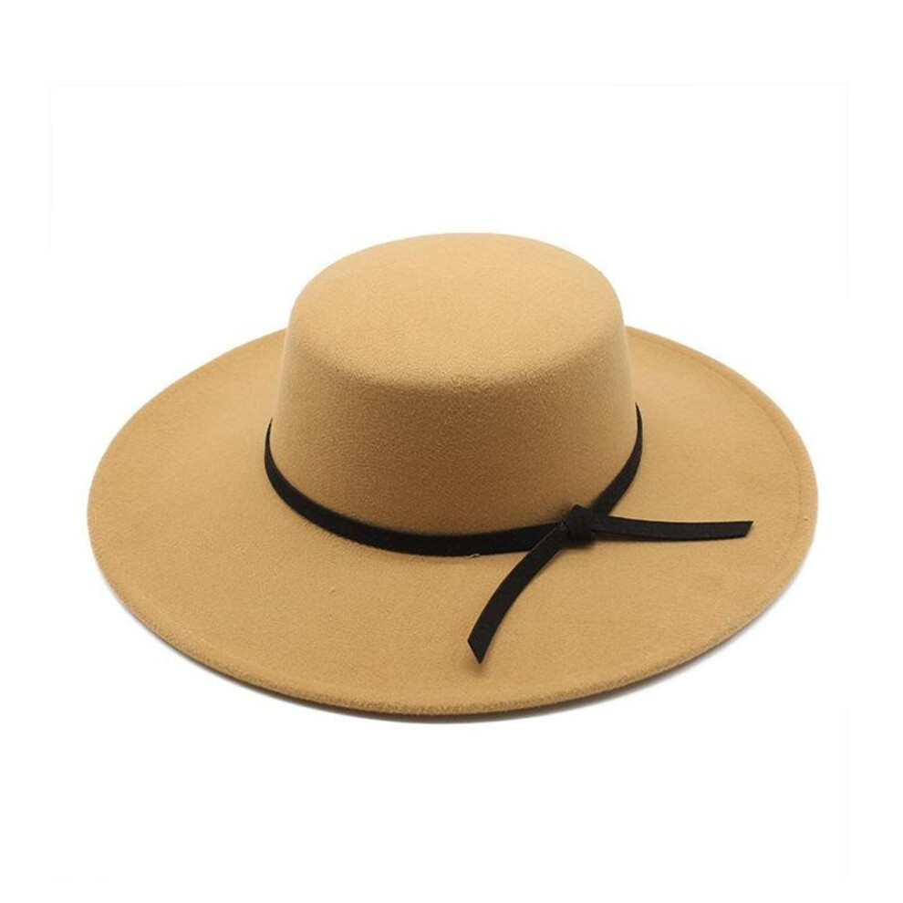 (camel, M（56-58cm）) British Woolen Big-brimmed Flat Top Top Top Hat Children Autumn And Winter European And American Celebrities Fashion Design Couple Jazz Hat Tide