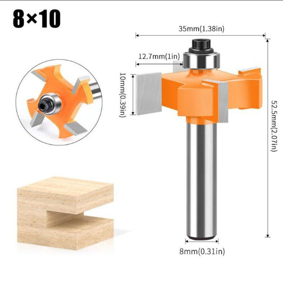 (orange, 8*10) Four-Edge Ball T-Cutter Slotting Router Bit Alloy Head Trimming Machine Tool Head Woodworking Milling Cutter 8mm shank