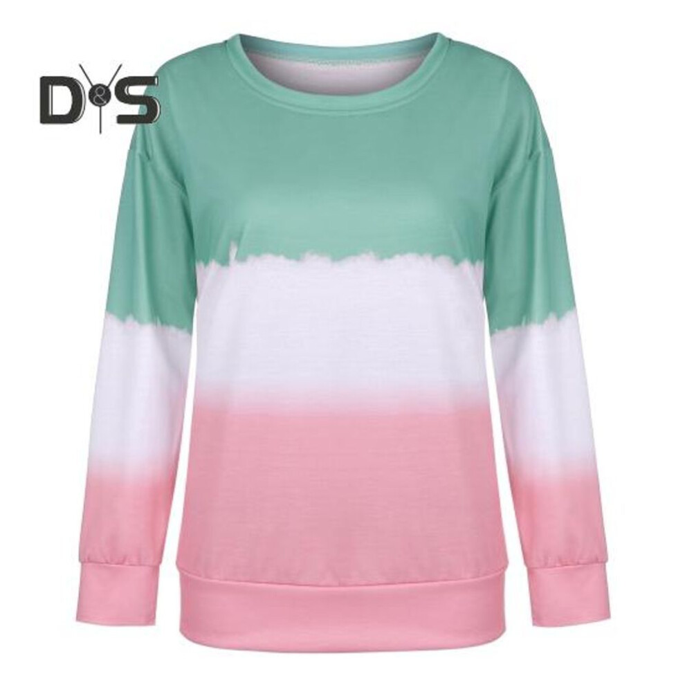 (XXXXXL, green) Women Tops Loose Fit Spring Autumn Commuting Style Tee Shirt Gradient Color Tie Dye Print Sweatshirt O-neck Long Sleeve Tops