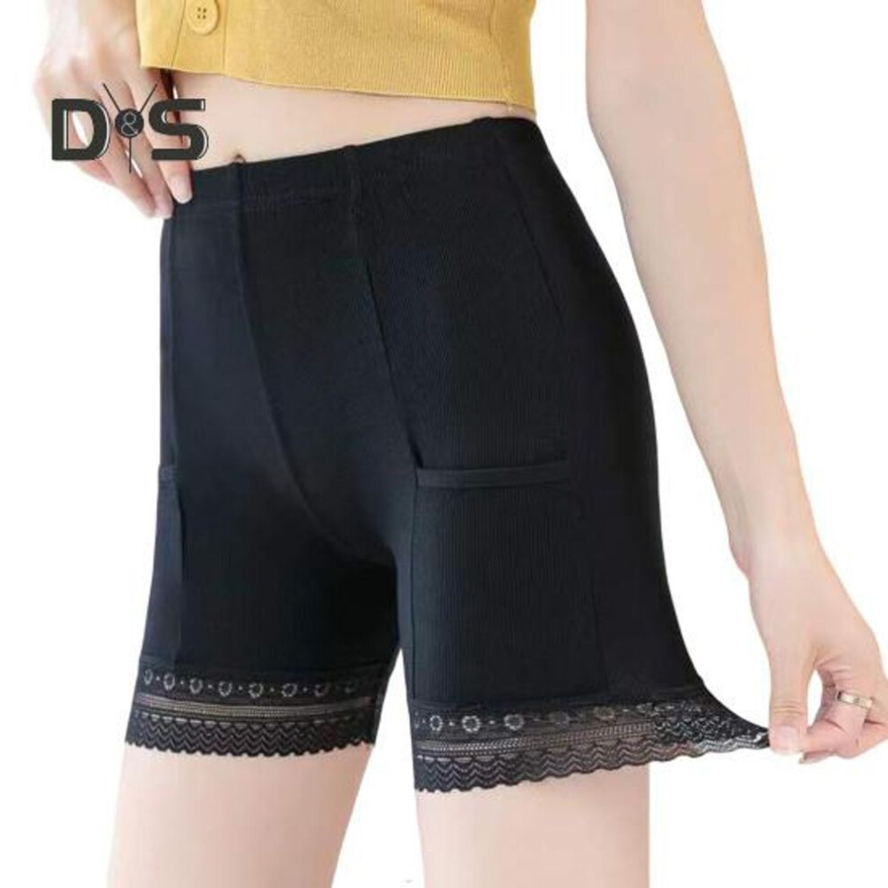 (black, 3XL) Women Safety Pants High Elasticity Solid Color Seamless Lace Anti-exposure High Waist Slim Fit Quick Dry Mini Skirt Inner Shorts Yoga Shorts