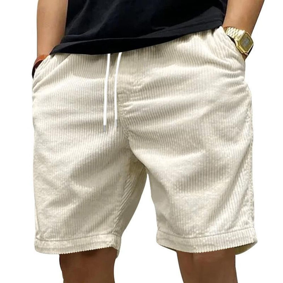 (apricot, M) New men's casual shorts versatile thin section corduroy shorts men's summer five trousers