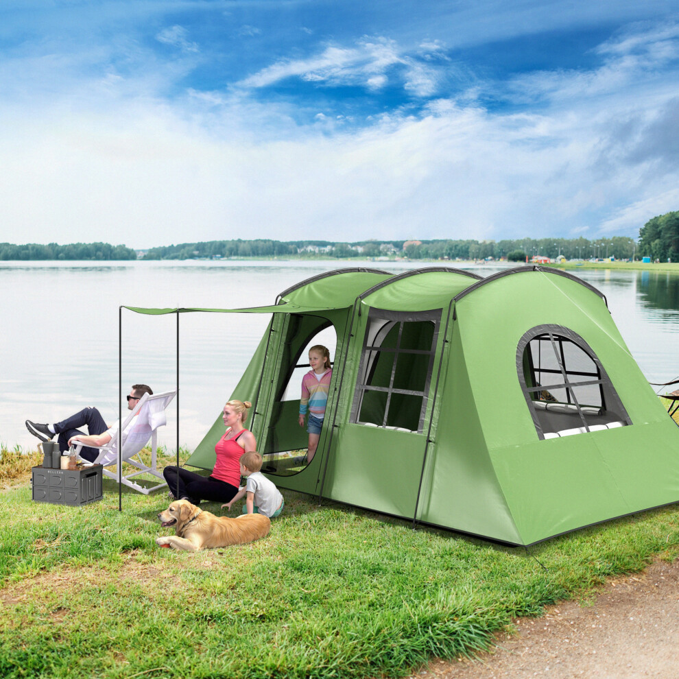 Outsunny 3-4 Man Tunnel Tent with Sewn in Floor, 3000mm Waterproof, Green