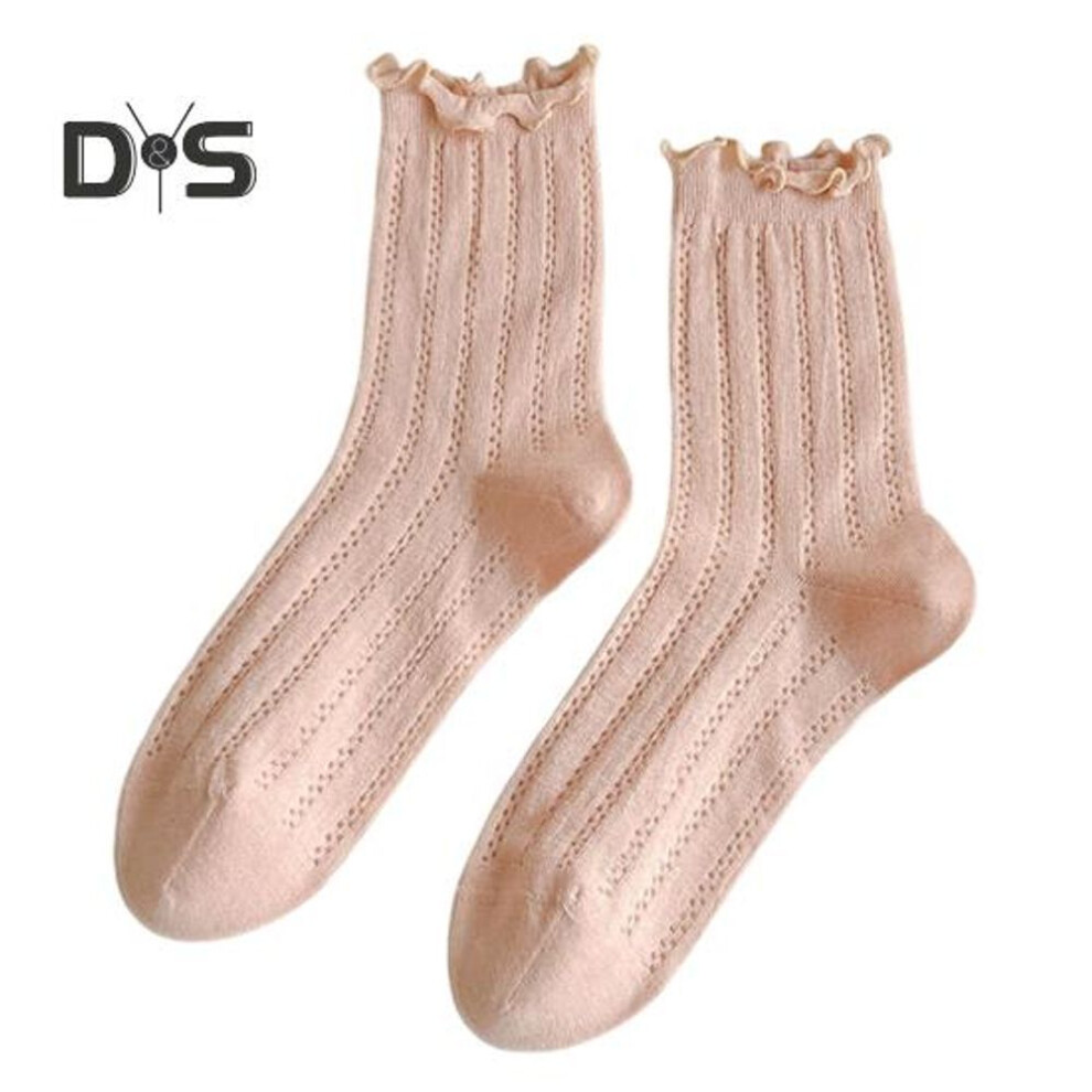 (pink) Cotton Crew Socks for Women Thin Mesh Comfort Breathable Mid-calf Socks Above Ankle Crew Socks for Spring Summer