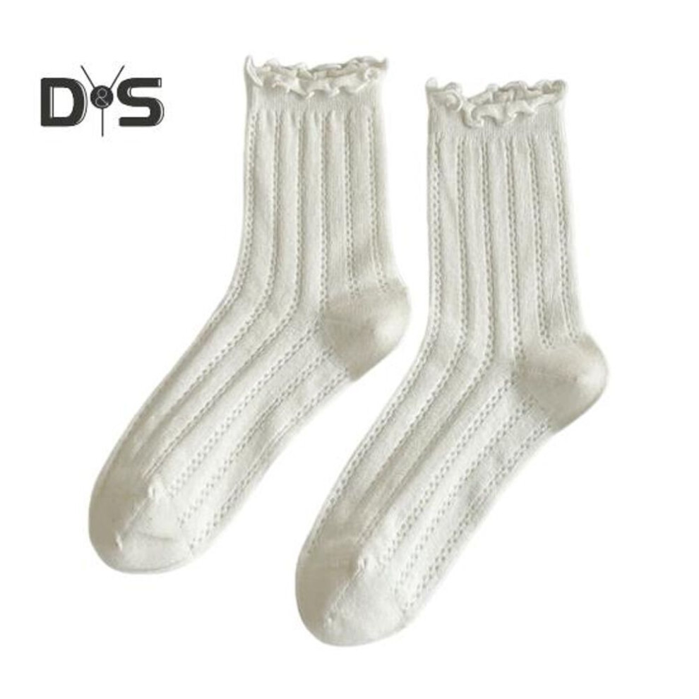 (white) Cotton Crew Socks For Women Thin Mesh Comfort Breathable Mid-calf Socks Above Ankle Crew Socks For Spring Summer