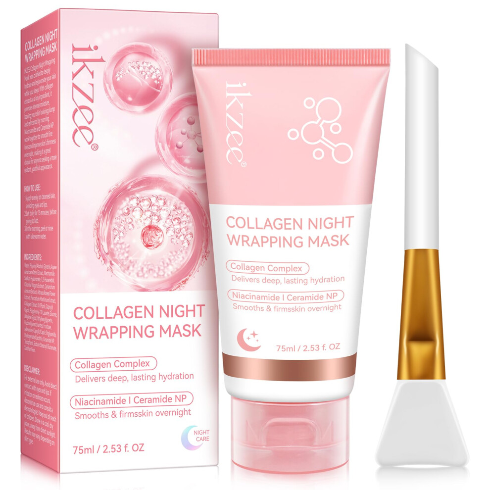Ikzee Collagen Night Wrapping Mask Collagen Overnight Peel Off Facial Mask Hydrolyzed Collagen Face Mask