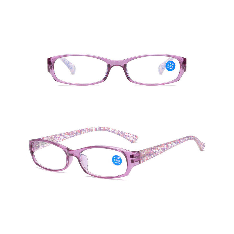 (+1.00, Purple) Womens Reading Glasses Blue Light Blocking Spring Hinge Readers