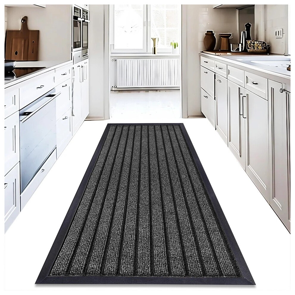 (80 x 300 cm OR (2 ft 6 in x 10 ft), Grey) Heavy Duty Rubber Mats & Rugs Nonslip Durable Kitchen Hallway Runner Rug