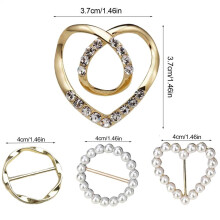 (Gold) 4Pcs/set Clothing Ring Wrap Rhinestone Pearl T-Shirt Tie Clips Metal Buckle Clothes Ring Clip For Women Fashion