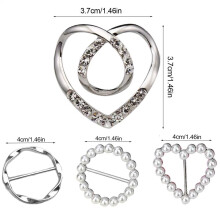 (Silver) 4Pcs/set Clothing Ring Wrap Rhinestone Pearl T-Shirt Tie Clips Metal Buckle Clothes Ring Clip For Women Fashion