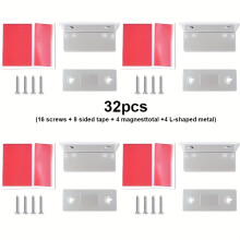 Ensemble De 32 Serrures De Porte Magnétiques Ultra-minces, 32 Pcs Contient Des Aimants 4 Pcs 4pcs En Forme De L 16 Pcs Vis 8 Pcs Adhésif