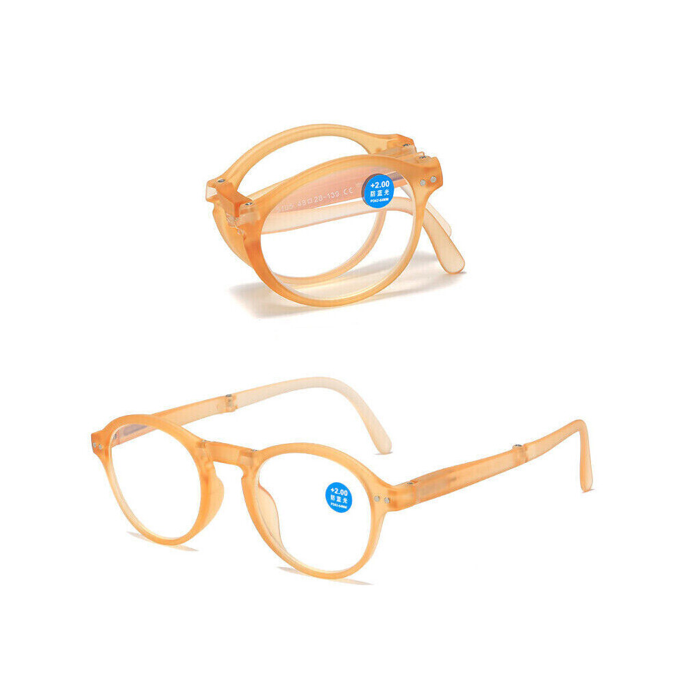 (+1.00, Orange) Folding Reading Glasses Blue Light Blocking Pocket Reader With Box