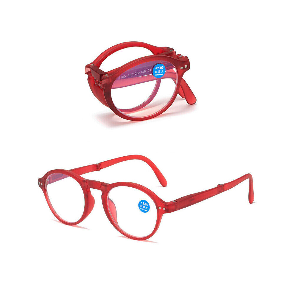 (+1.00, Red) Folding Reading Glasses Blue Light Blocking Pocket Reader With Box