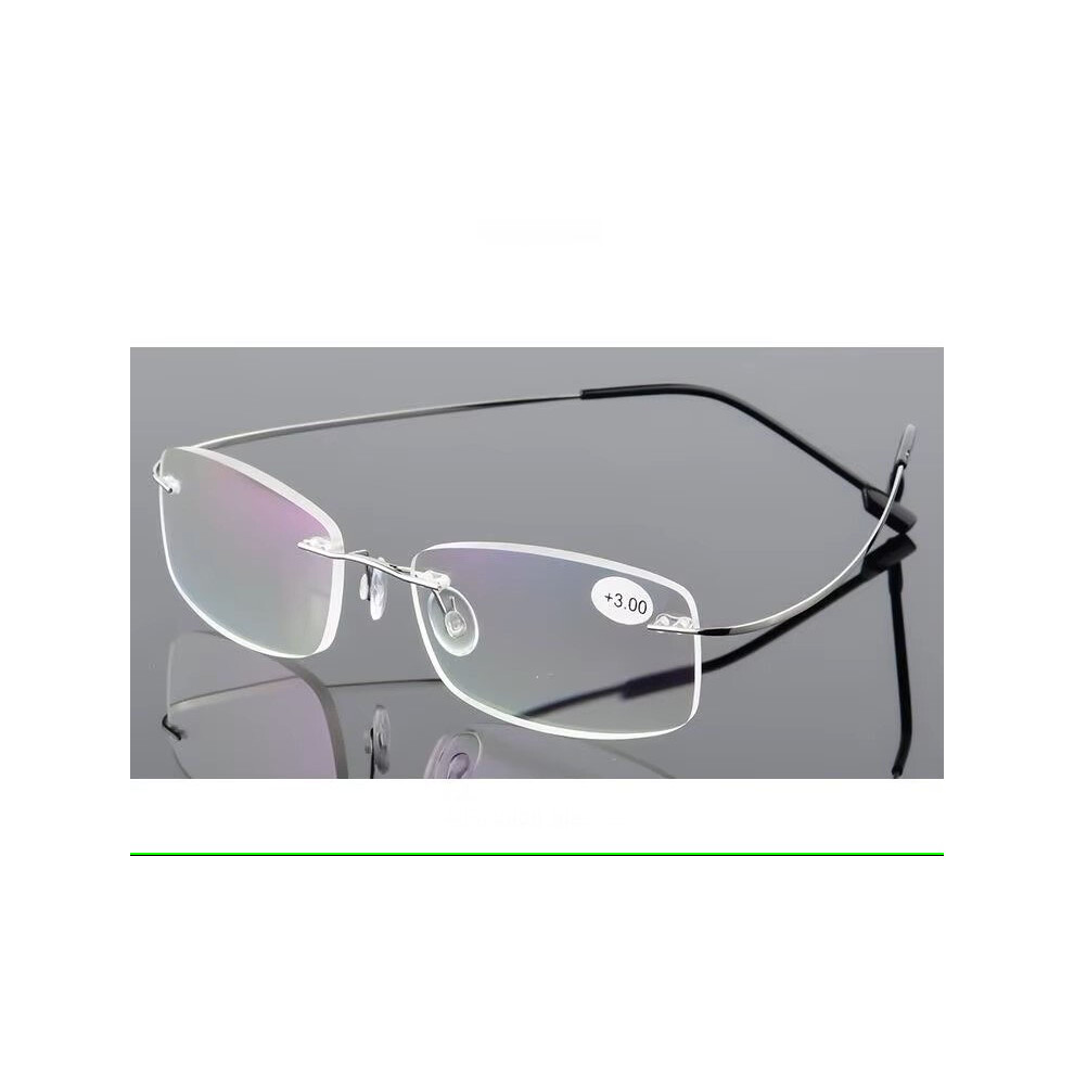 Silver (+1.50, ) Mens Rimless Reading Glasses Metal Readers Rectangle