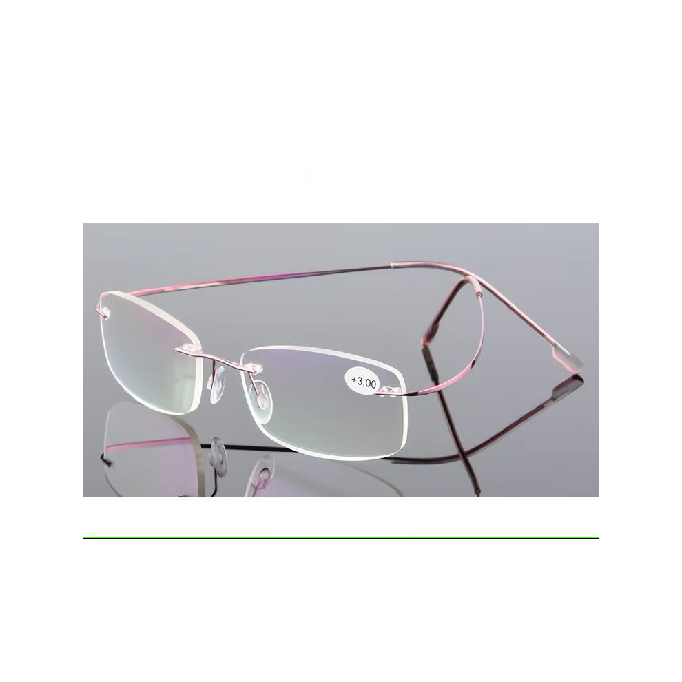 Pink (+2.50, ) Mens Rimless Reading Glasses Metal Readers Rectangle