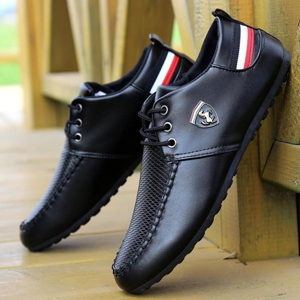 (black, 40) New Men's Casual Shoes Fashion Lace Up Lightweight Soft Driving Shoe White Black Peas Shoes Moccasins High Quality Mens Sneakers
