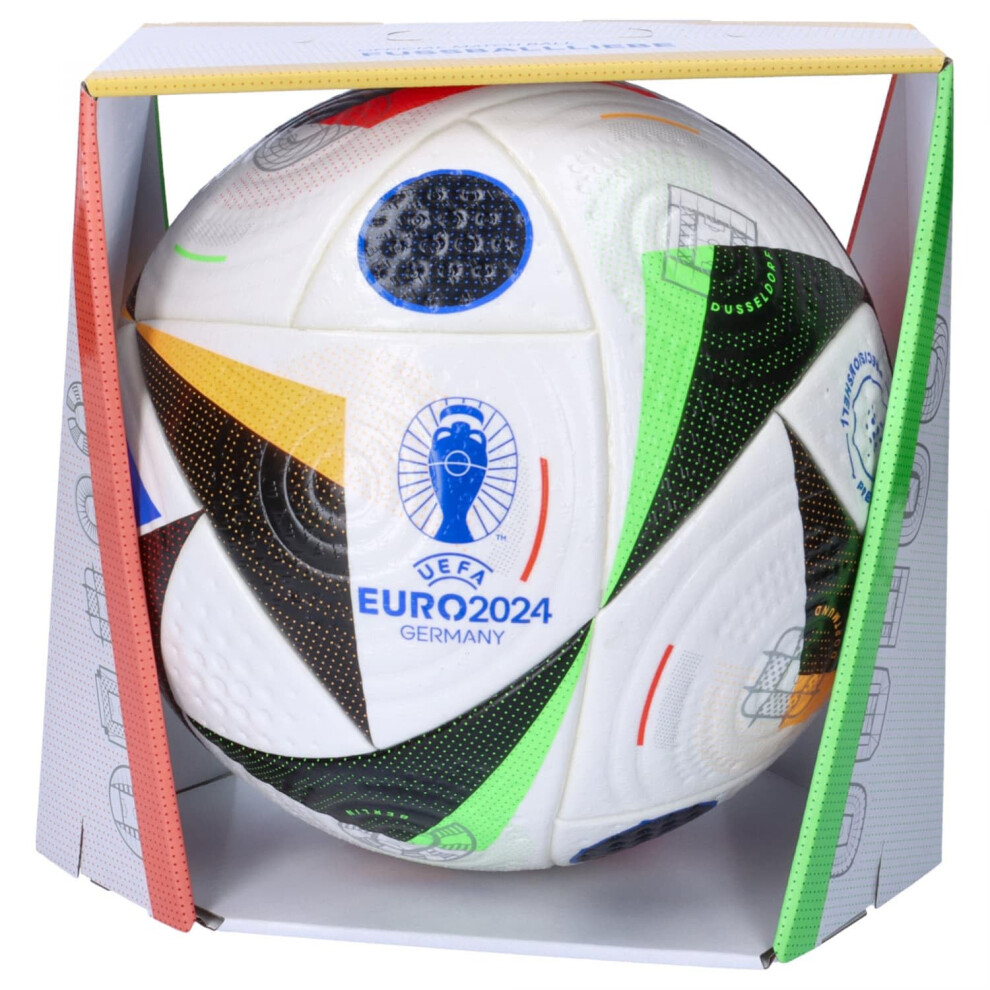 adidas Fussballliebe Euro 2024 FIFA Quality Pro Ball IQ3682 Unisex Soccer Ball White/Black/Glow Blue 5
