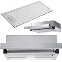Berdsen BT-229 INOX Teleskop-Dunstabzugshaube – 60 cm, Abluft/Absorber, LED-Licht, 2 Stufen, Schubladenhaube