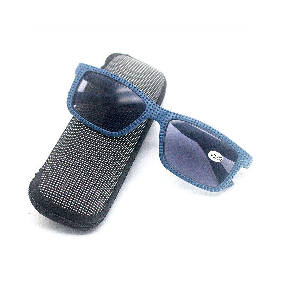 (+2.00, Matte blue) Mens Womens Rectangle Reading Glasses Sunglasses UV Readers Tinted