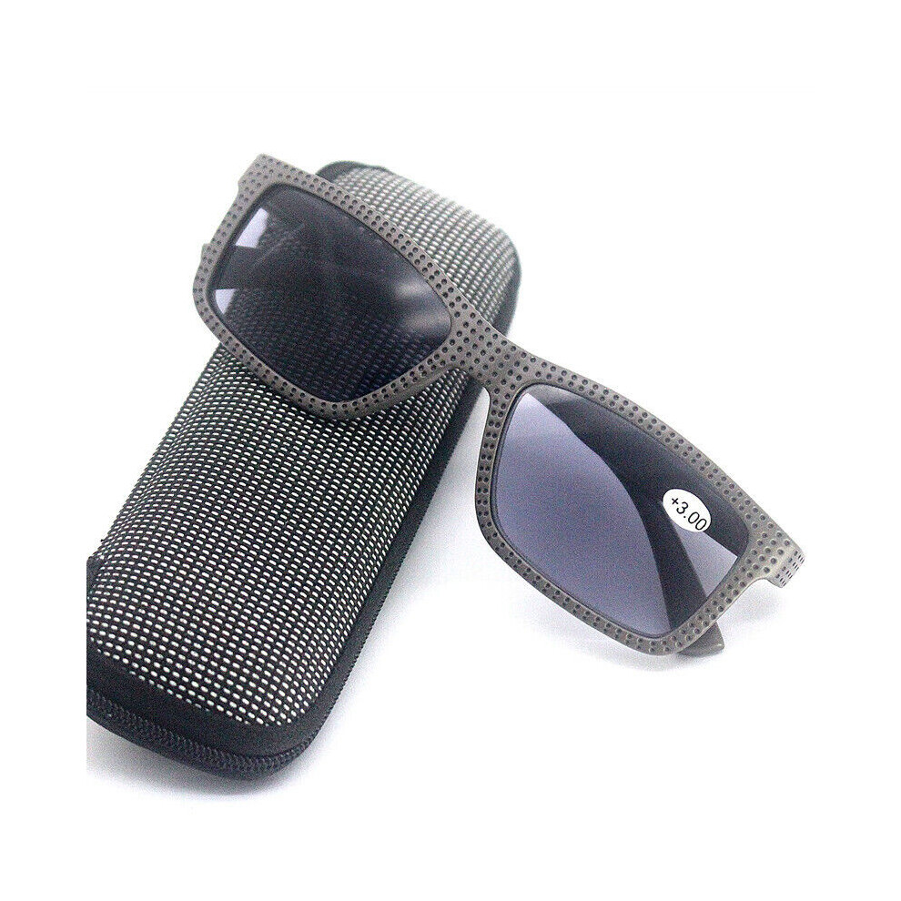 (+2.00, Matte gray) Mens Womens Rectangle Reading Glasses Sunglasses UV Readers Tinted