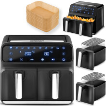 Airfryer XXL 8l dobbeltkammerfrituregryde Berdsen BD-653 sort og sølv