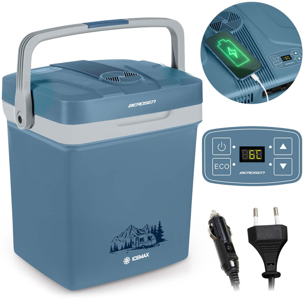 Berdsen Contenitore Frigo Per Auto, Campeggio, 12 V/230 V, Con Funzione Di Riscaldamento, Usb 32 X 25 X 43 Cm, 26 L, Blu-image
