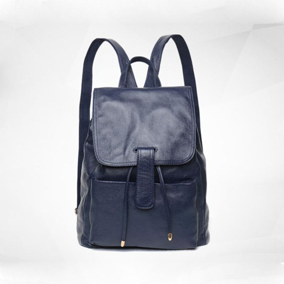 (royal blue) Genuine Leather Korean Version Cowhide Top Backpack Women's Preppy School Bag